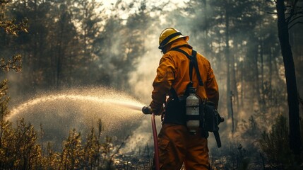 Obraz premium Forest Firefighter Battling Blaze