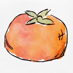 水彩 秋を彩る、柿のおしゃれな手描きイラスト