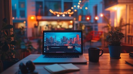 Urban Workspace Laptop at Night