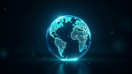 Fototapeta premium Glowing holographic Earth globe with a futuristic design against a dark background, perfect for tech concept