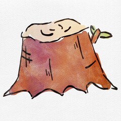水彩 秋を彩る、切り株のおしゃれな手描きイラスト