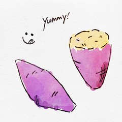 水彩  秋を彩る、切り株のおしゃれな手描きイラスト