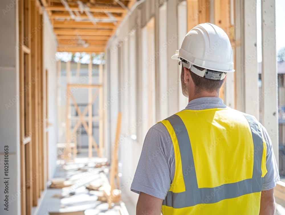 Poster a practical construction worker in modular construction projects, showcasing workers assembling pref