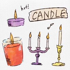 秋を彩る、ろうそくのおしゃれな手描きイラストセット