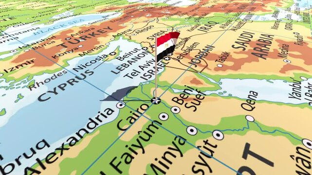 Egypt flag waving on the map