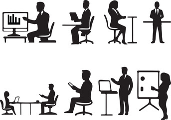 Corporate management icon set,
Business people illustration sign collection.
