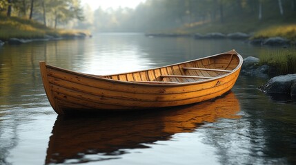 Fototapeta premium Simplified rowing boat, focus on oars slicing the water.