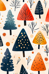 vector illustration of Christmas trees drawn by a child