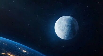 Obraz premium Full Moon Over Earth In Night Sky
