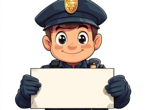 recommend clip art: police office cartoon holding a blank white sign