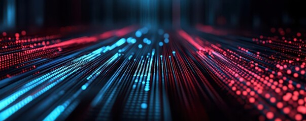 Abstract digital background with glowing lines and dots.