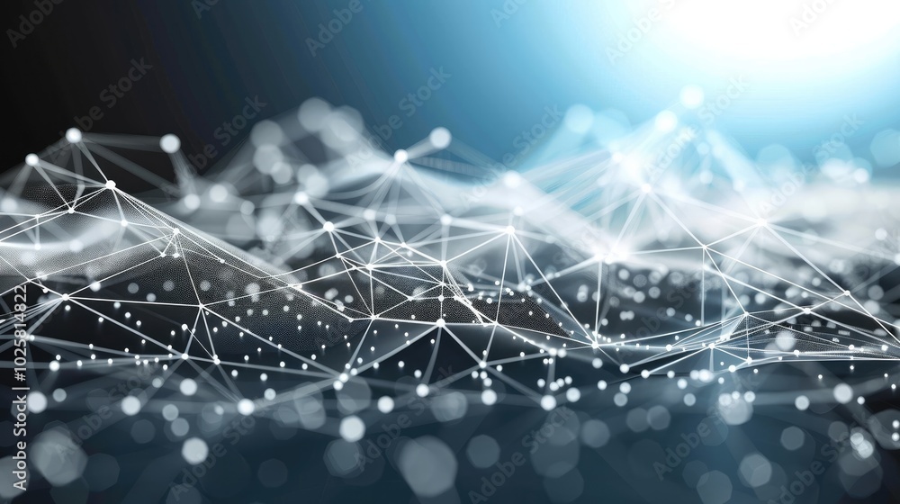 Leinwandbilder Digital network blockchain technology connecting dot abstract background Internet connection science effect.