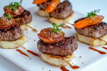 steak skewers with carrots and tomatoes