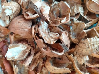 background of walnut and peanut shells (nuts and legumes)