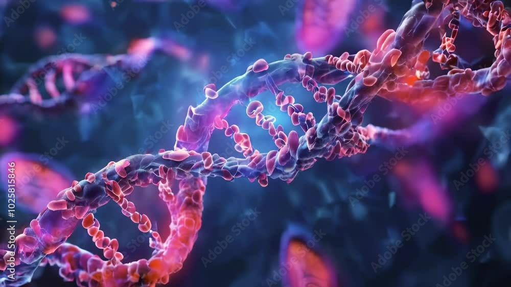 Poster close-up view of dna helix structure in a colorful scientific background