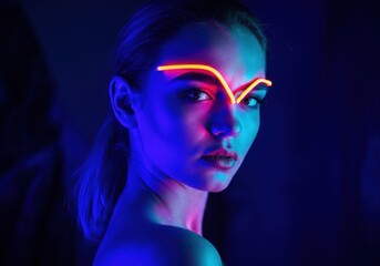 Naklejka premium Mysterious beauty in vibrant neon light portrait