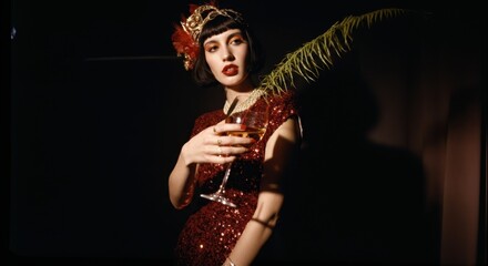 Glamorous vintage styled woman holding champagne glass