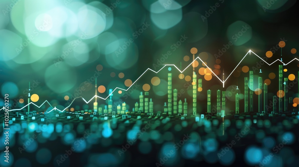 Aufkleber A background image of the stock market prices going up with an arrow using light green dark green and white.
