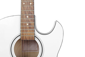 Obraz premium Musical instrument - Closeup fragment White cutaway acoustic guitar isolated