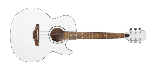 Musical instrument - Front view White cutaway acoustic guitar isolated