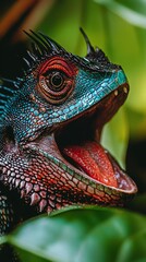 Fototapeta premium A close-up of a lizard with its mouth open