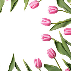 Obraz premium Pink tulips arranged artistically on a clean transparent background highlighting spring blossoms and fresh foliage