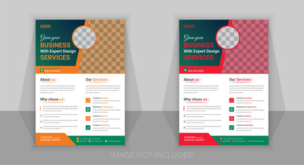 Modern business flyer layout with icons and A4 size page