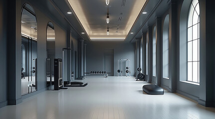 Naklejka premium A high end commercial gym, The rooms large and spacious. It must look modern and minimalist.