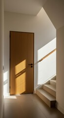 Fototapeta premium Serene modern home interior with sunlight shadows