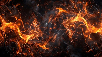 Fire flames on black background