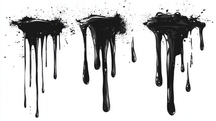 Black Ink Drips on White Background