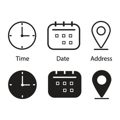 Date, time, location address icon set template