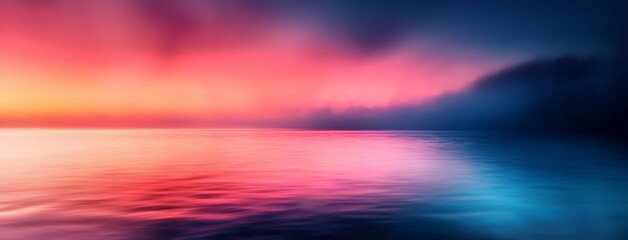  A crisp image of a tranquil body of water, reflected pink, orange, and blue hues from the sun-kissed sky