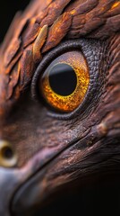 A tight shot of a bird's eye, background featuring a brown and yellow avian head