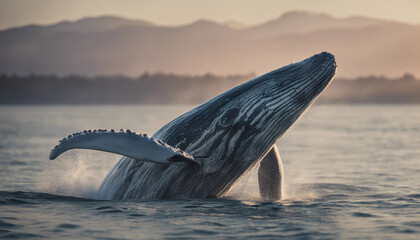 Fototapeta premium A grey whale breaching the ocean surface.