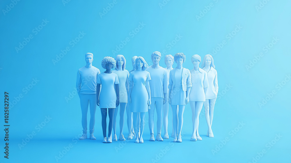 Poster a group of people in a 3d image against a blue background. perfect for adding to design presentation