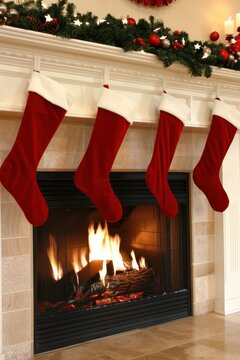 christmas stockings hanging over a fireplace