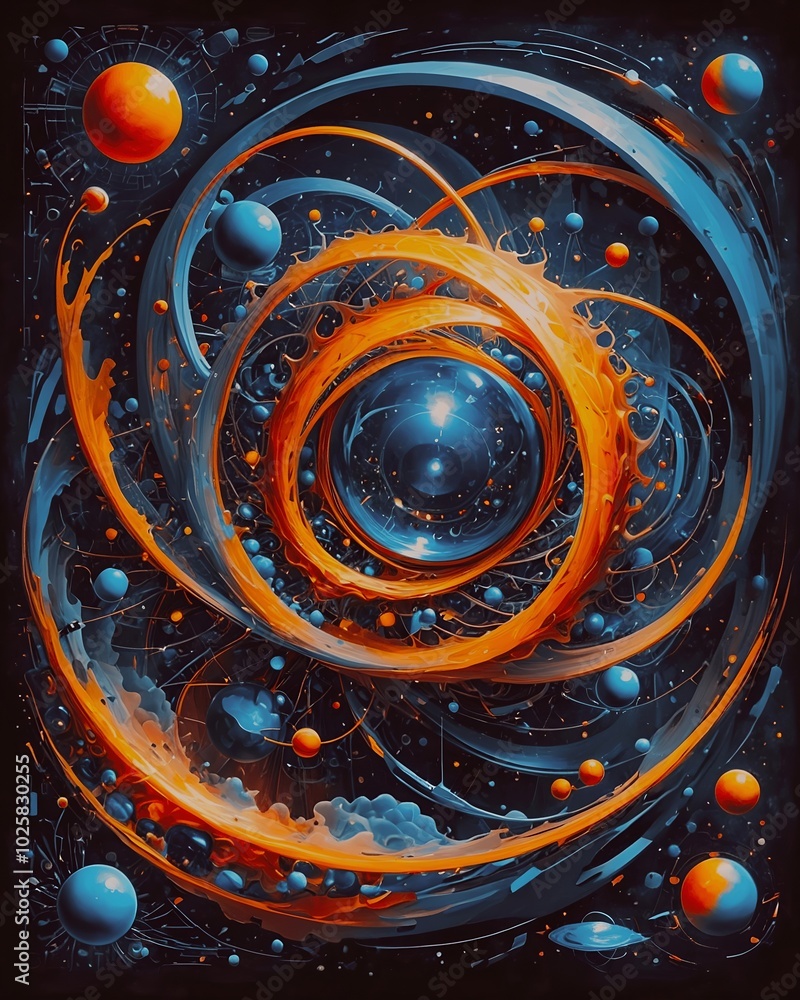 Poster abstract space background with planets, stars and nebula. 3d rendering