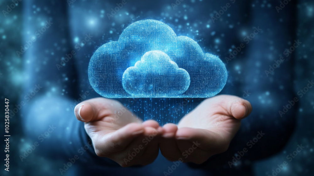 Poster cloud computing is like storing your digital stuff in a giant cloud. imagine the cloud as a square w