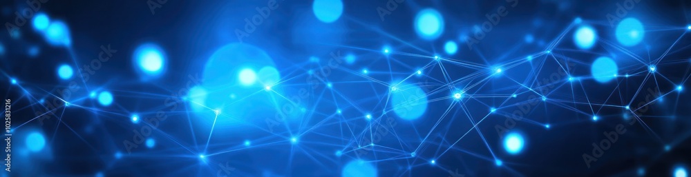 Poster abstract blue background with a network of glowing dots and lines.