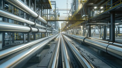 Obraz premium Rows of Silver Pipes in an Industrial Complex