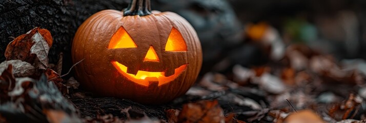  A jack-o-lantern, shaped like a jack-o-lantern, lies on the ground