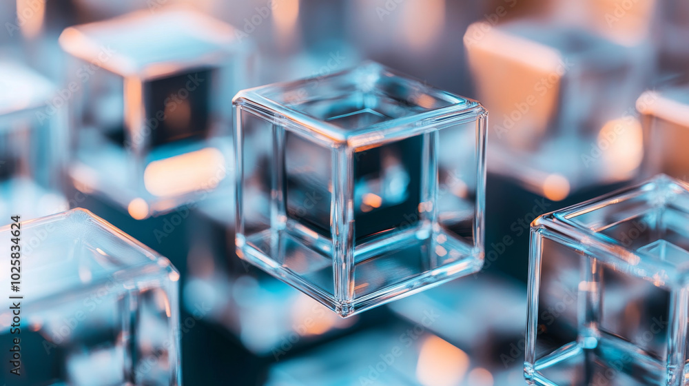 Poster blockchain technology is shown as blocks of glass, representing secure data storage and cryptocurren