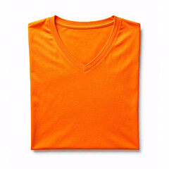 Orange V-Neck T-Shirt Folded on White Background