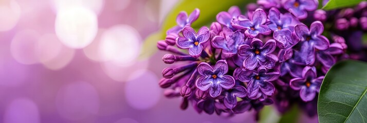 Obraz premium A cluster of purple blooms rests atop a verdant plant with a backdrop of soft, blurred light