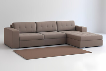 Modern soft sofa, coffee table, 3D. Banner for home, rest, comfort, business concepts. Sale and delivery of home furniture. Vector