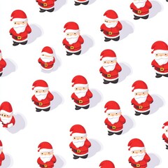 Seamless pattern of cheerful Santa Claus figures on a white background.