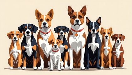 Obraz premium Real dog animal group illustration vector art image, background solid color. ganarated by ai image