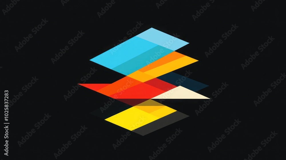 Aufkleber abstract geometric design with overlapping colorful shapes on black background.