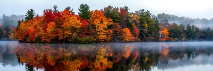  A forest teeming with numerous trees lines a central lake surrounded by more trees